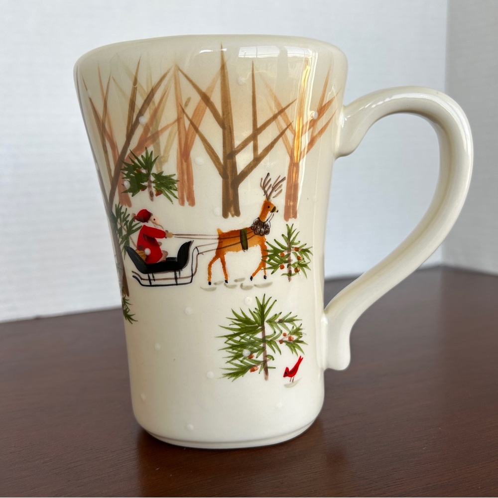 Hallmark Hand-painted Tall Christmas Mug Santa Reindeer Sleigh